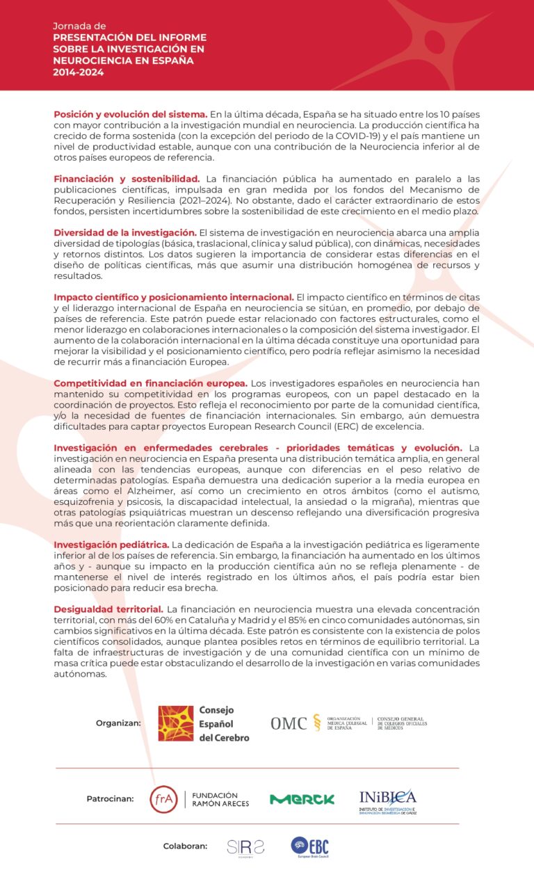 Publicado el informe sobre la investigación en neurociencia en España (2014–2024)